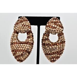 Bellini Formart Vintage Crystal Clip On Earrings Dangle Tiger Signed 1980s BinBJ